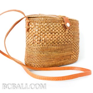 Women bali handbag ata rattan grass handmade leather strap